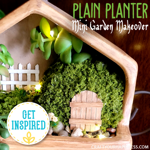 Get Inspired and check out this small hanging planter we turned into a whimsical fairy garden!