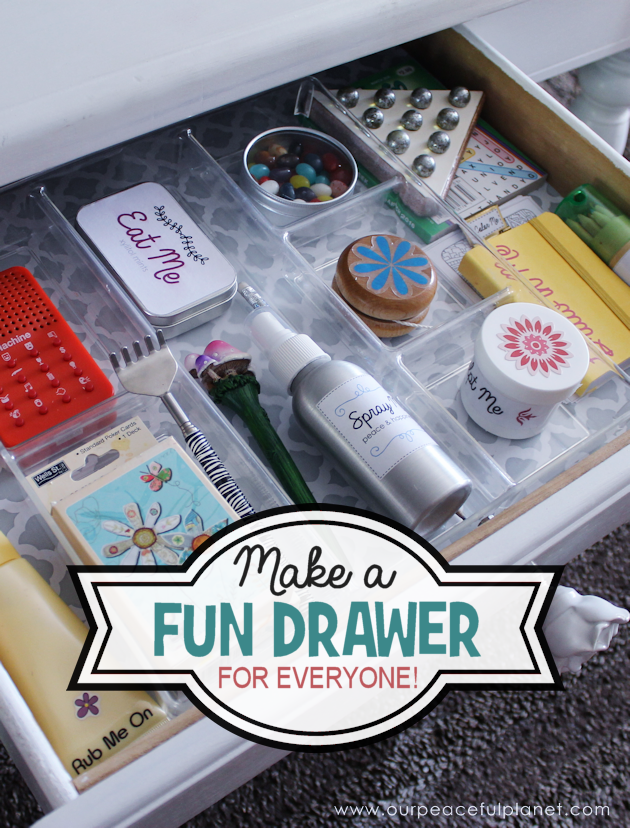 This toy box in a drawer is packed full of fun and creative activities for adults and older kids! Use some of our unique ideas or come up with your own!