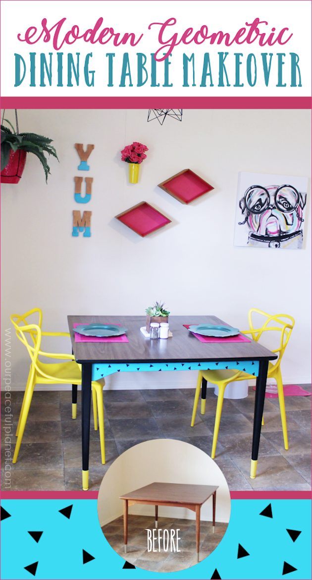 Don't throw away that old furniture! All you need is a little paint and you've got a Modern Geometric Painted Dining Table! Amazing transformation isn't it?