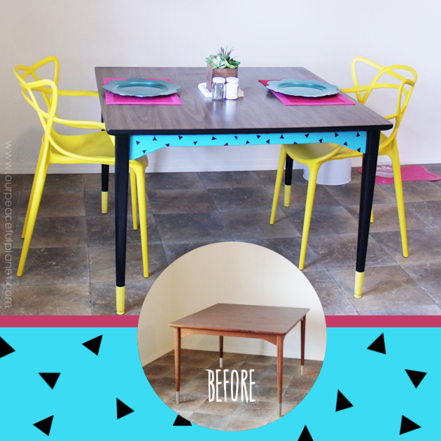 Don't throw away that old furniture! All you need is a little paint and you've got a Modern Geometric Painted Dining Table! Amazing transformation isn't it?