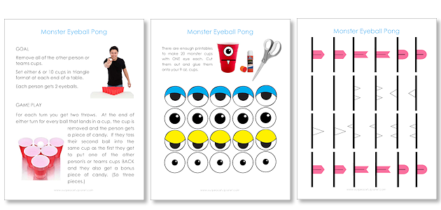 Make a creepy fun monster eye pong party game with plastic cups & ping pong balls. (Beer pong was never this awesome.) Kids & adults alike will love it!