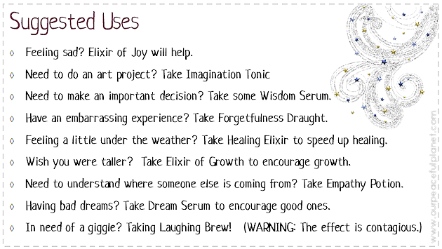 The power of imagination is undeniable. Make a Positive Potions Kit to inspire your kids. 25 free printable labels and instructions. (Fun for adults too!)