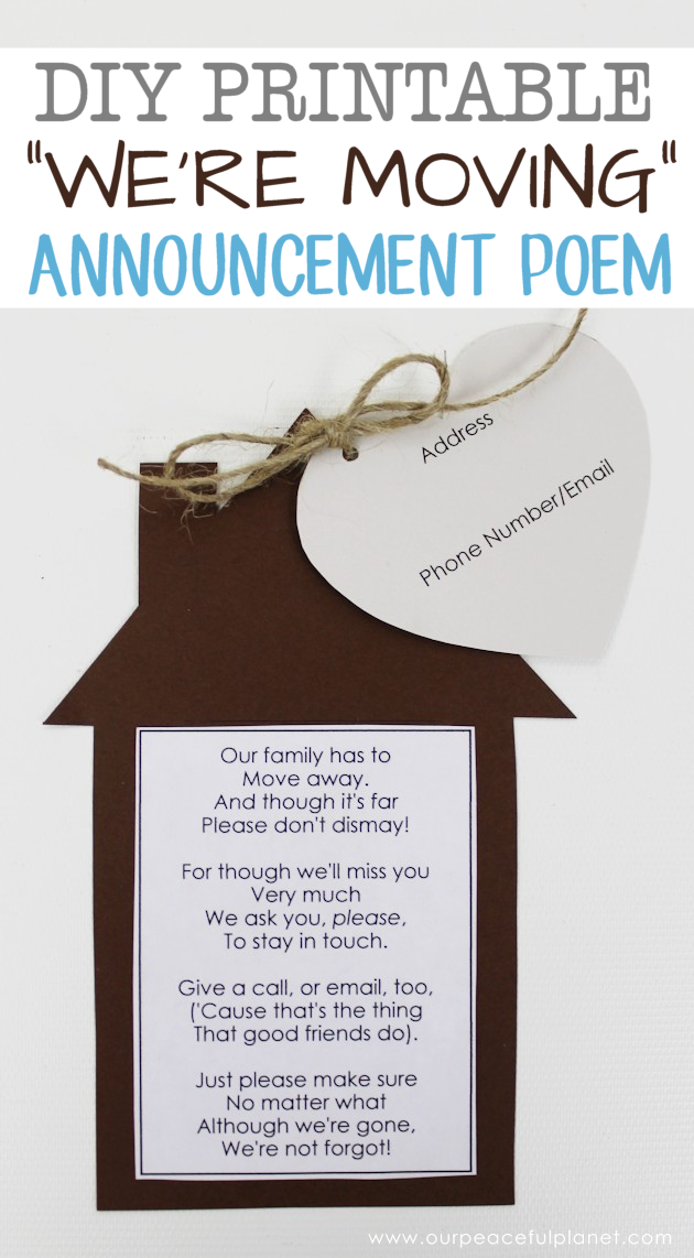 Moving can be bittersweet but these printable poetic moving announcements are a fun way to let your neighbors know you'll miss them and to keep in touch!