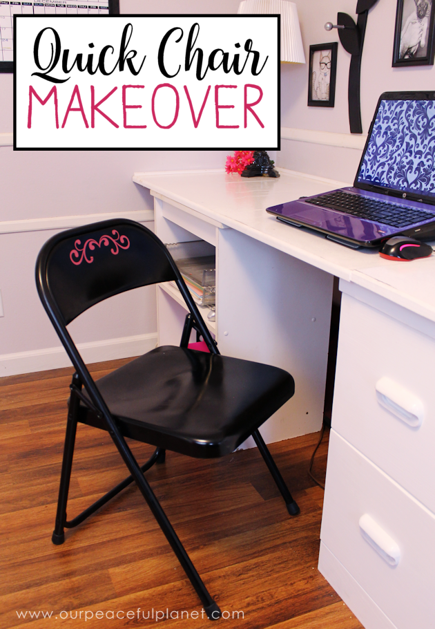 We'll show you how to easily do a folding chair makeover with some spray paint and vinyl labels for a classy, quick and inexpensive addition to any room!