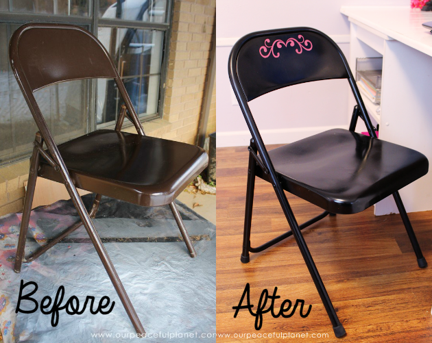 We'll show you how to easily do a folding chair makeover with some spray paint and vinyl labels for a classy, quick and inexpensive addition to any room!
