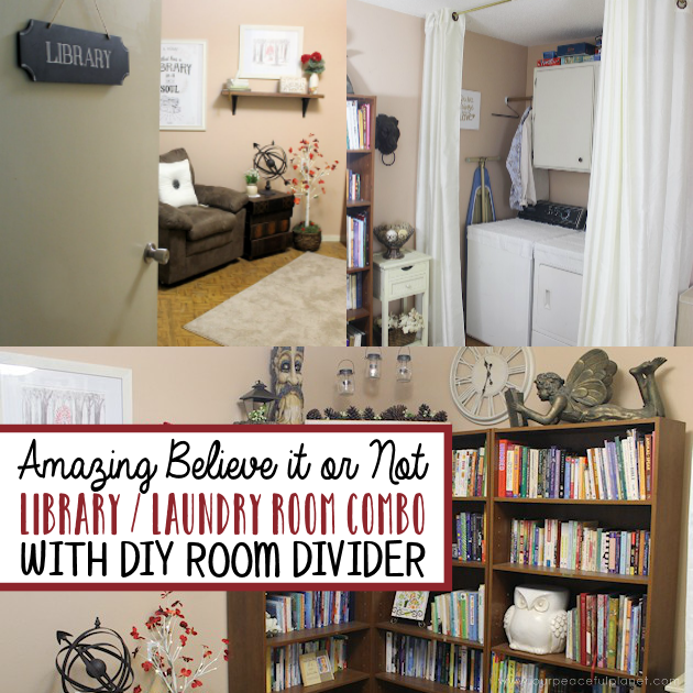 We made a simple room divider and turned a laundry room into a laundry slash home library that has a global feel and you won't believe how easy it was!