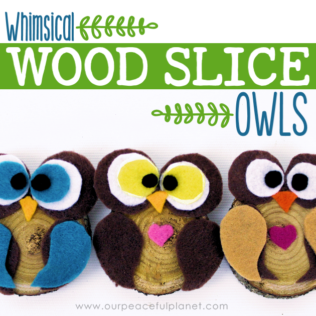 Make this simple wood slice owl decor with a single wood tree slice and some felt! They can be used for many things, to adorn wreaths or by themselves!
