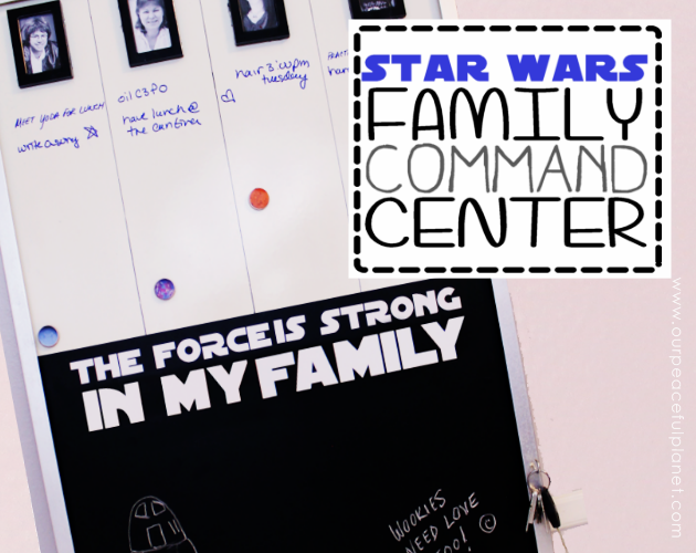 Make a Star Wars Family Command Center! Use our free printable quote and planets for magnets. Then you too can say "The Force is Strong in My Family"!