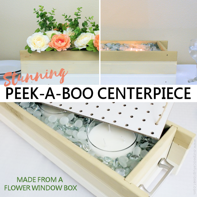 his DIY table centerpiece allows you to change decor year round for any occasion. Then lift out the pegboard insert to find candles for ambient lighting!